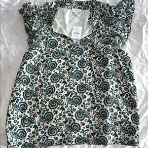 J. Crew Floral Ruffle Sleeve Top